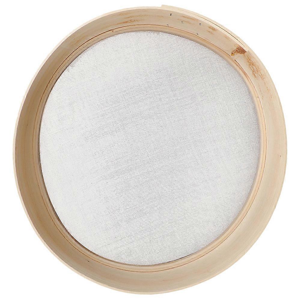 Round Wood Flour Sifter Fine Mesh Strainer Kitchen Baking Tool 11.79x11.79x2.75in 1Pcs