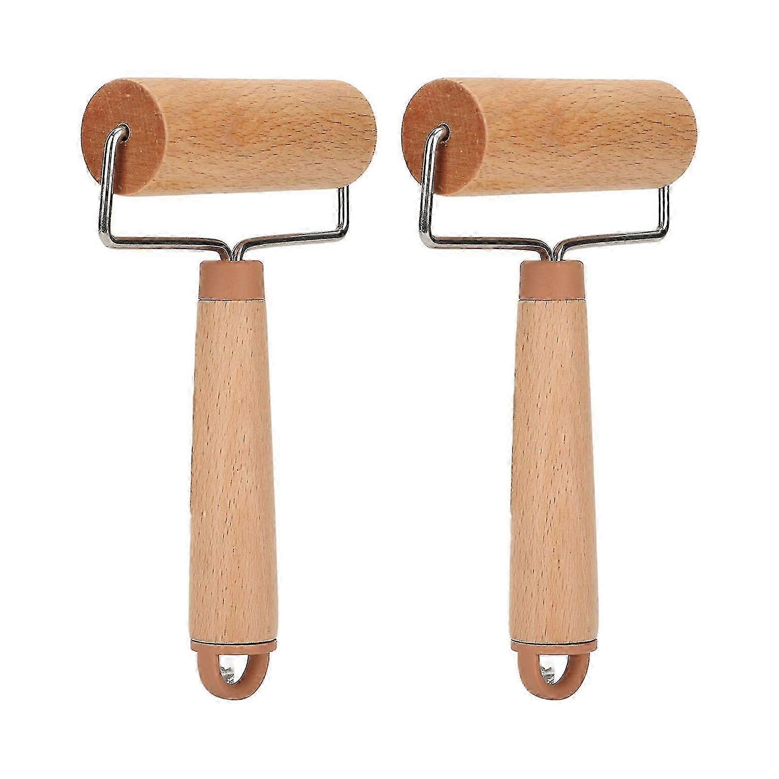 2Pcs Small Wooden Rolling Pin with 360 Rotation & Ergonomic Handle for Pizza Dough
