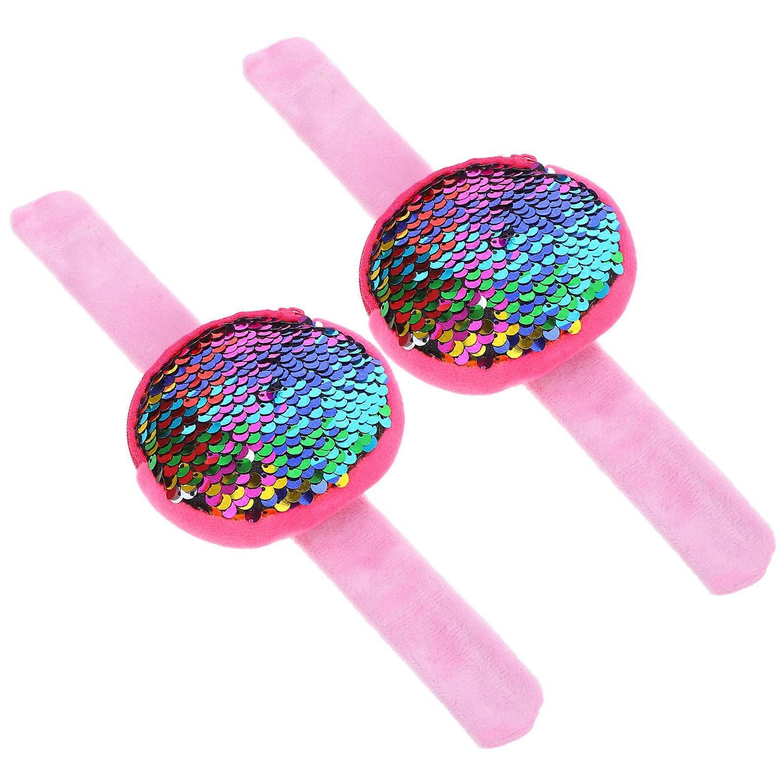 2pcs Sequin Slap Bracelets Cartoon Slap Bands Coin Purse Party Favors Birthdays Summer Events Easy Wear Attractive Design