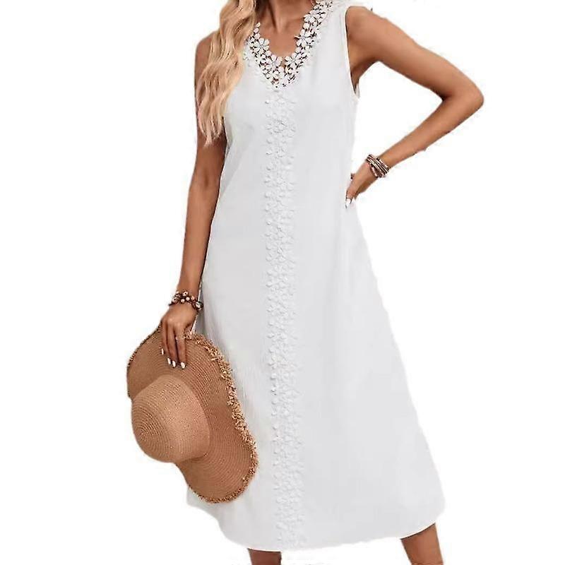 Women's Boho Sleeveless Summer Lace Patchwork Long Dress
