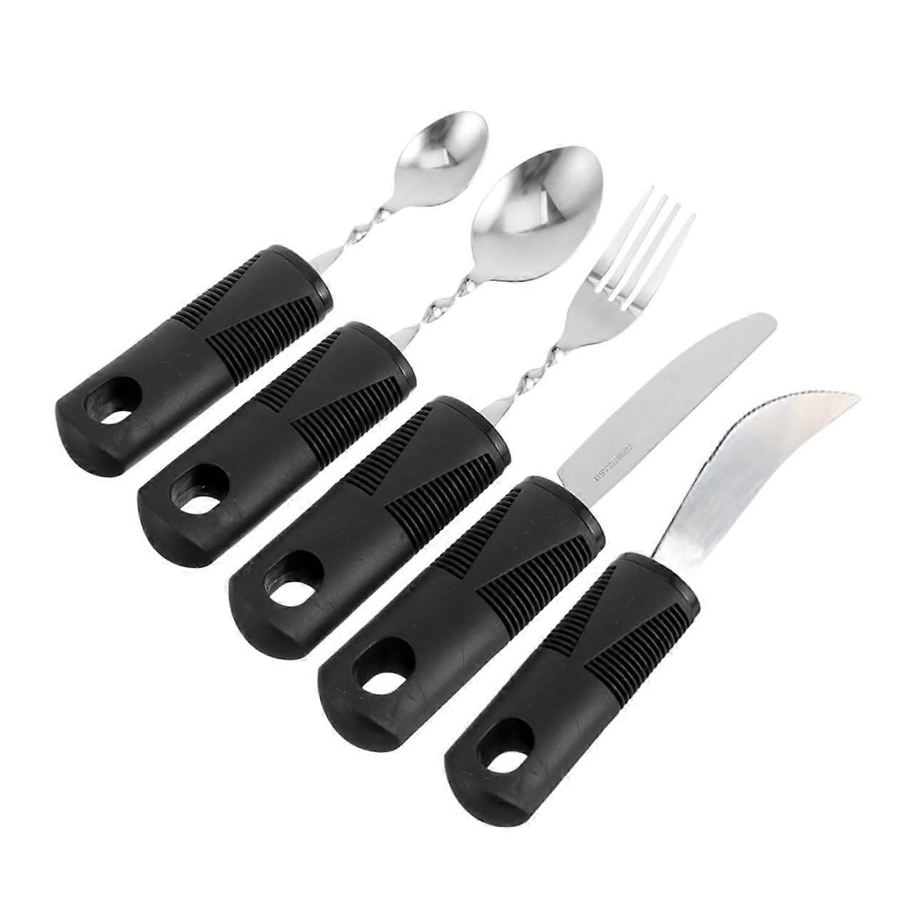 1satz Elderly Tableware Non-Slip Utensils for Seniors Ergonomic Design Portable Durable Adaptive Cutlery Set
