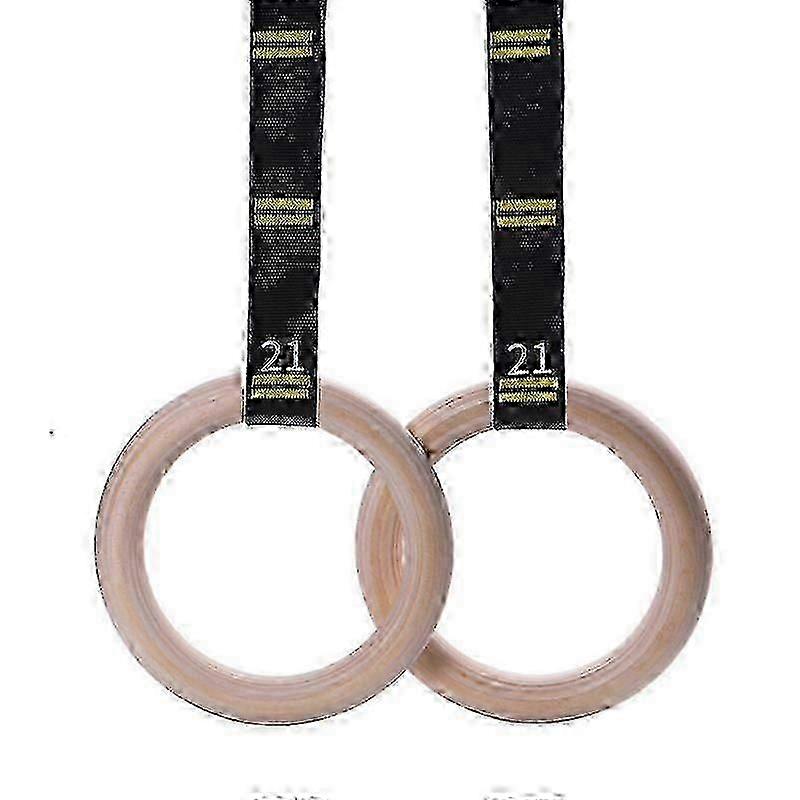 Adjustable Wooden Gymnastic Rings with Suspension Straps 26 Meter Length Set