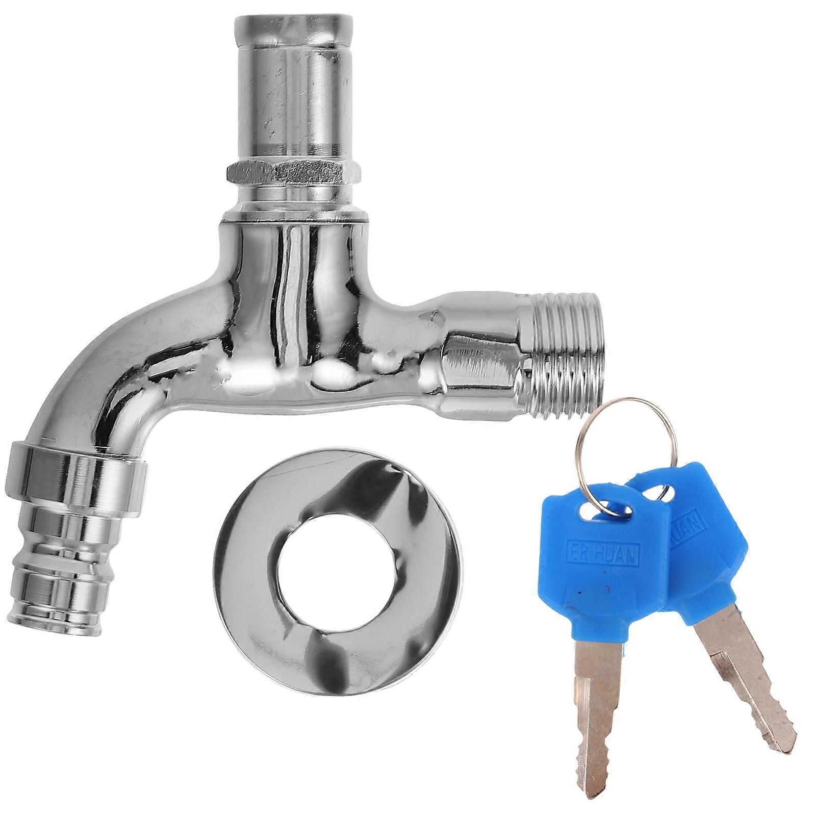 Lockable Outdoor Faucet with Key Alloy Material AntiTheft Water Tap for Home Use Silver 1 Set