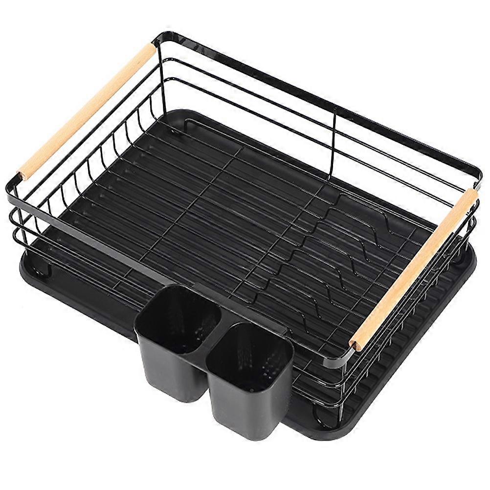 Black Dish Drying Rack for Kitchen Sink Storage Iron Construction with Cutlery Holder 26.5 x 16.5 x 10.5 Inches