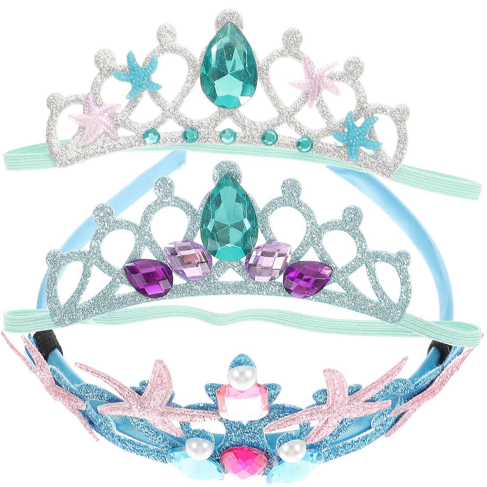 3pcs Girls Shimmering Crown Headbands with Rhinestone Crown Hairbands and Elastic Headband