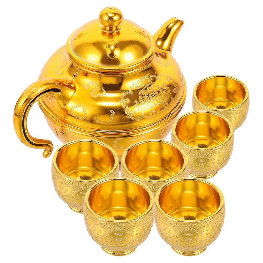 Golden Reusable Plastic Offering Cup with Kettle Set for Drinking Comfortable Feeling 1 Set