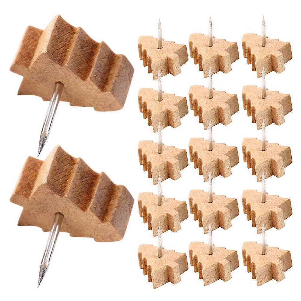 Wooden Tree Push Pins for Boards Creative Design Khaki Color Wood Material 80 Pieces