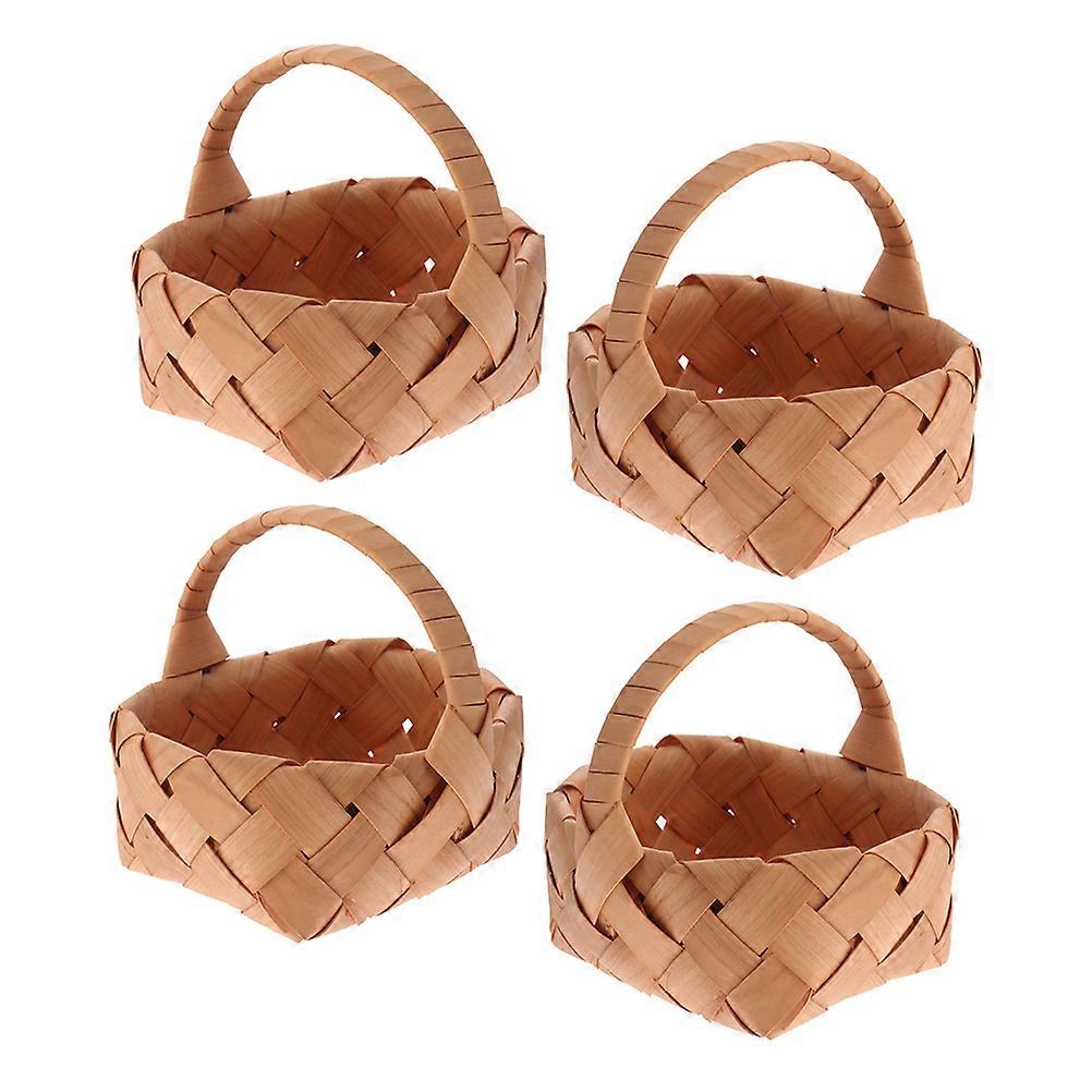 4 Piece Miniature Wicker Baskets Set for Wedding Decor and Storage Handheld Bamboo Flower Girl Baskets Brown