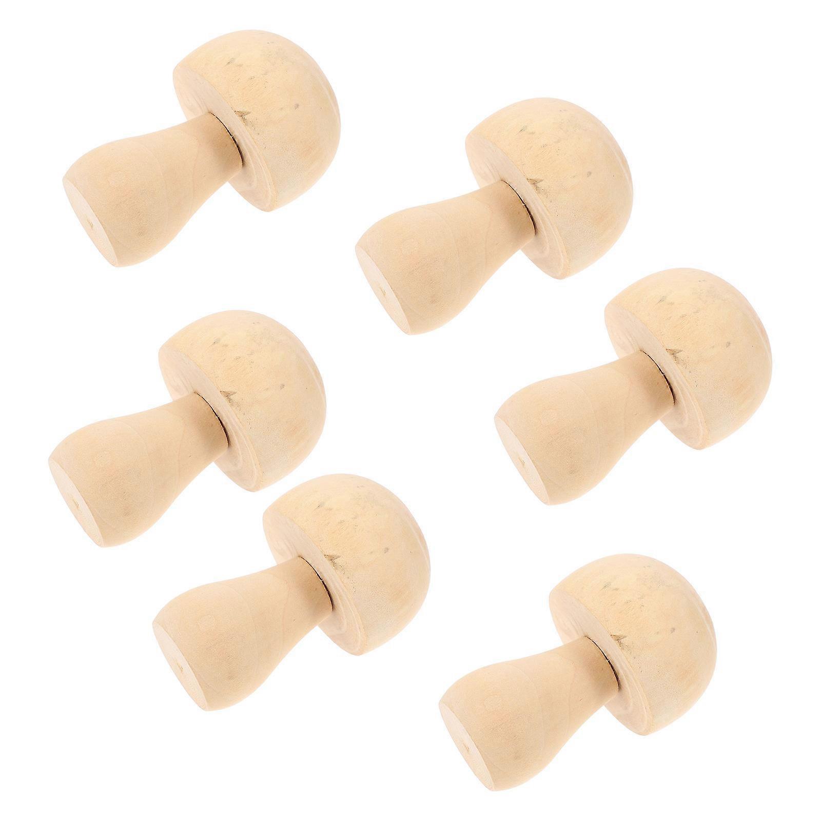 DIY Wooden Mushroom Craft for Decor Khaki Color High Durability Synthetic Material 6 Pieces