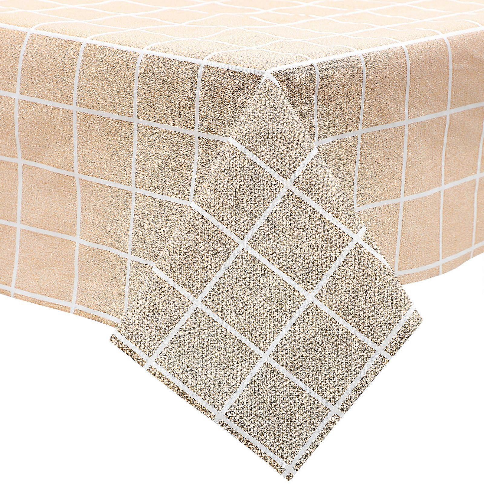Plaid Tablecloth for Rectangle Table PEVA Material Coffee Color Decorative and Protective 70x140 Inches