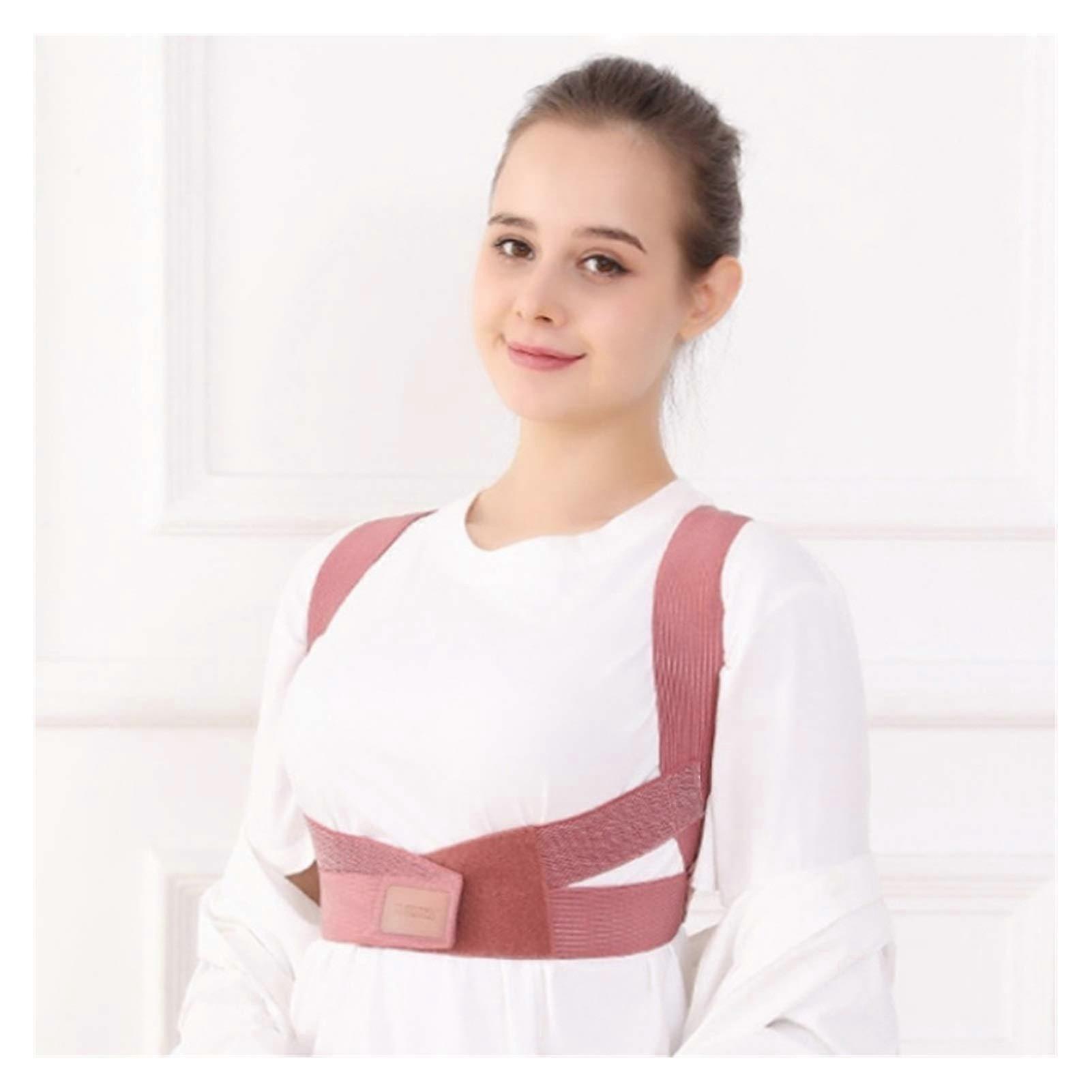 Body Posture Corrector For Adults - Adjustable Shoulder And Upper Back Support, Invisible Under Clothing, Pink, Medium