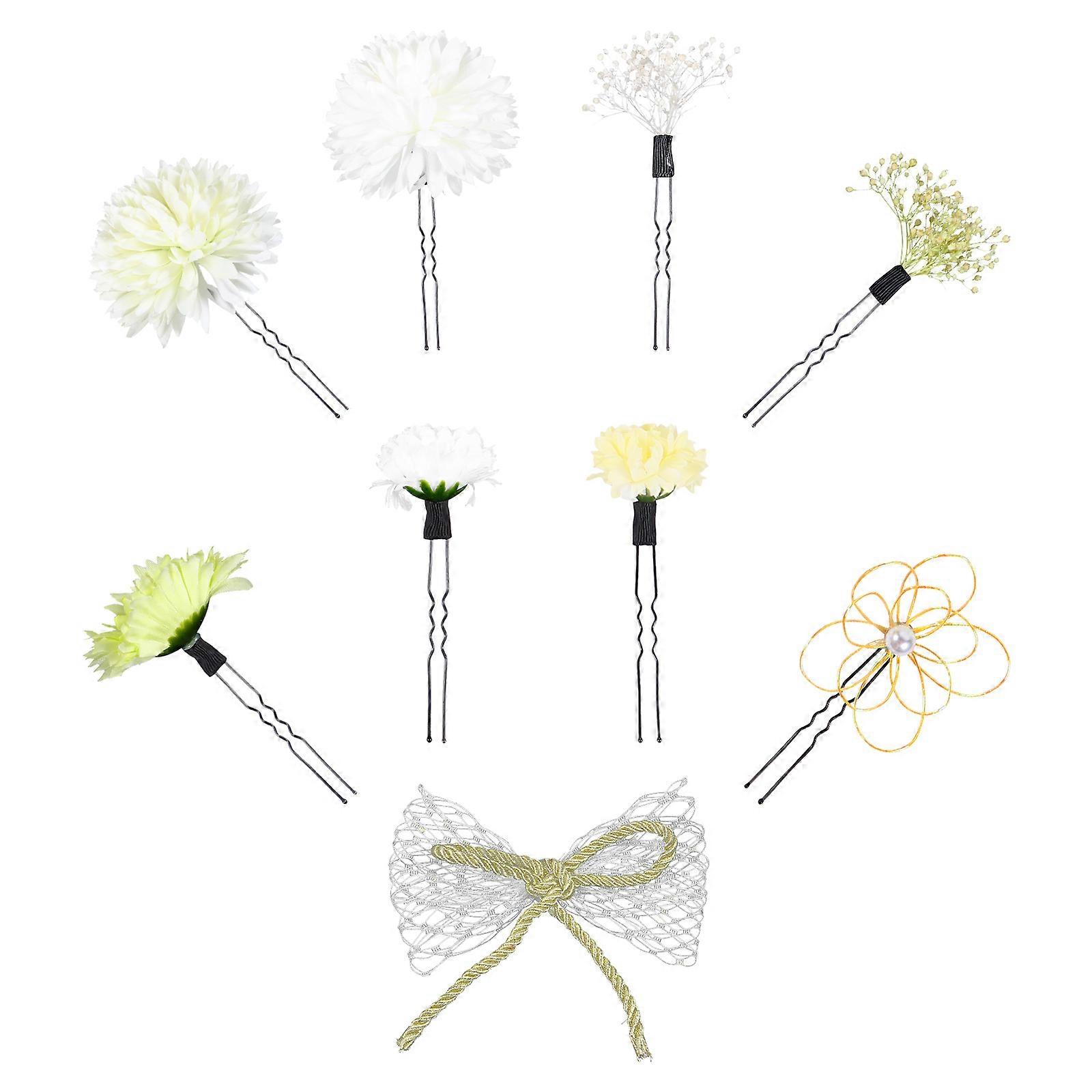 Durable Plastic Wig with Pearl Ornaments for Decoration Green Color 1 Set 9pcs