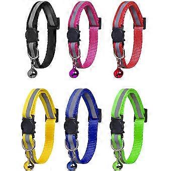 6-Piece Cat Collar Set with Bells, ID Tags, and Reflective Strips