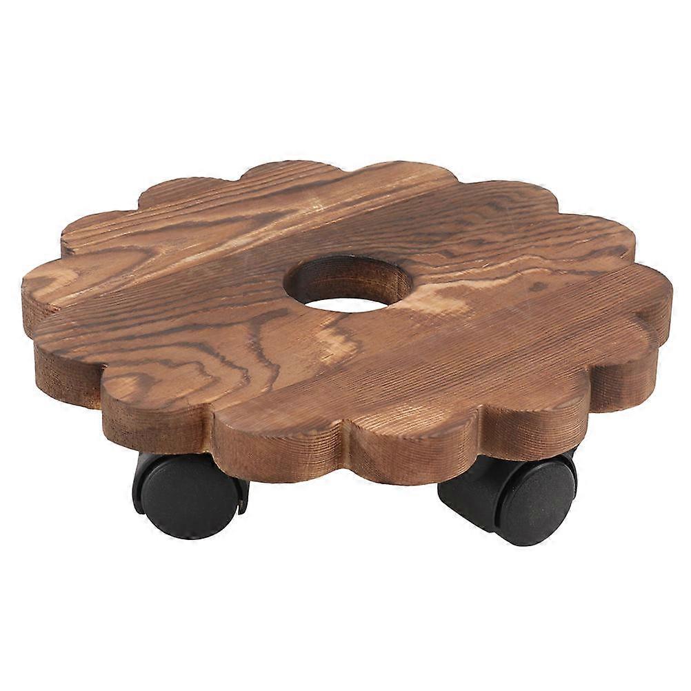 Brown Round Removable Flower Pot Tray with Rollers for Home Plant Use Made of Synthetic Materials