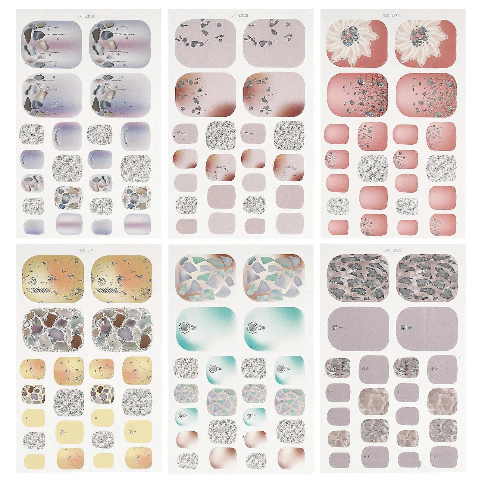 Glitter Toenail Sticker Manicure Tool For Nail Beauty Assorted Color PVC Durable 6 Sheets