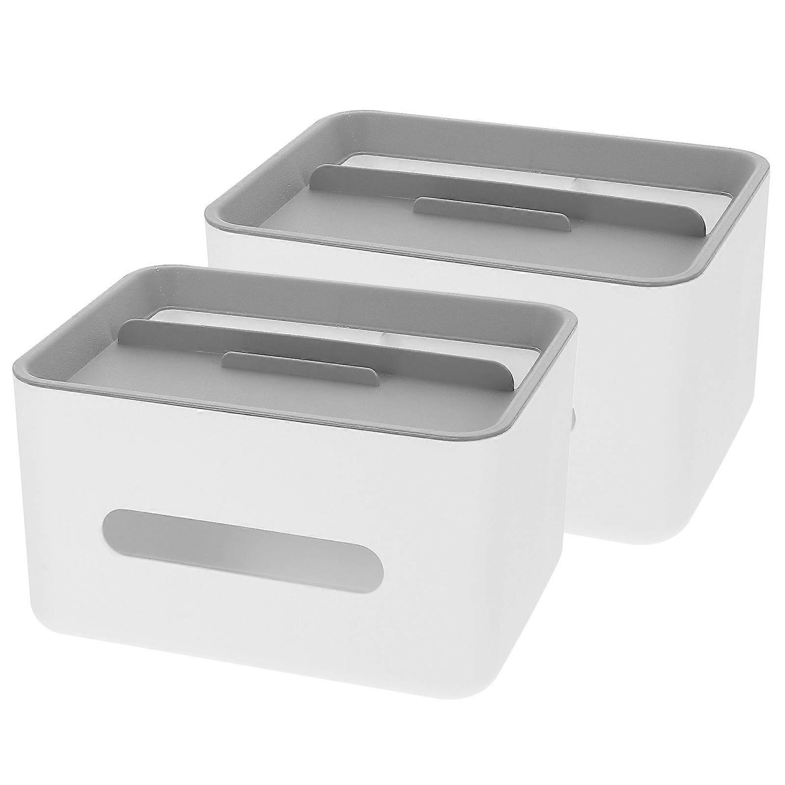 Grey PP Material Tissue Box with Multiple Grids for Storage Can Hold Pens Remote and Phone 2 Pcs
