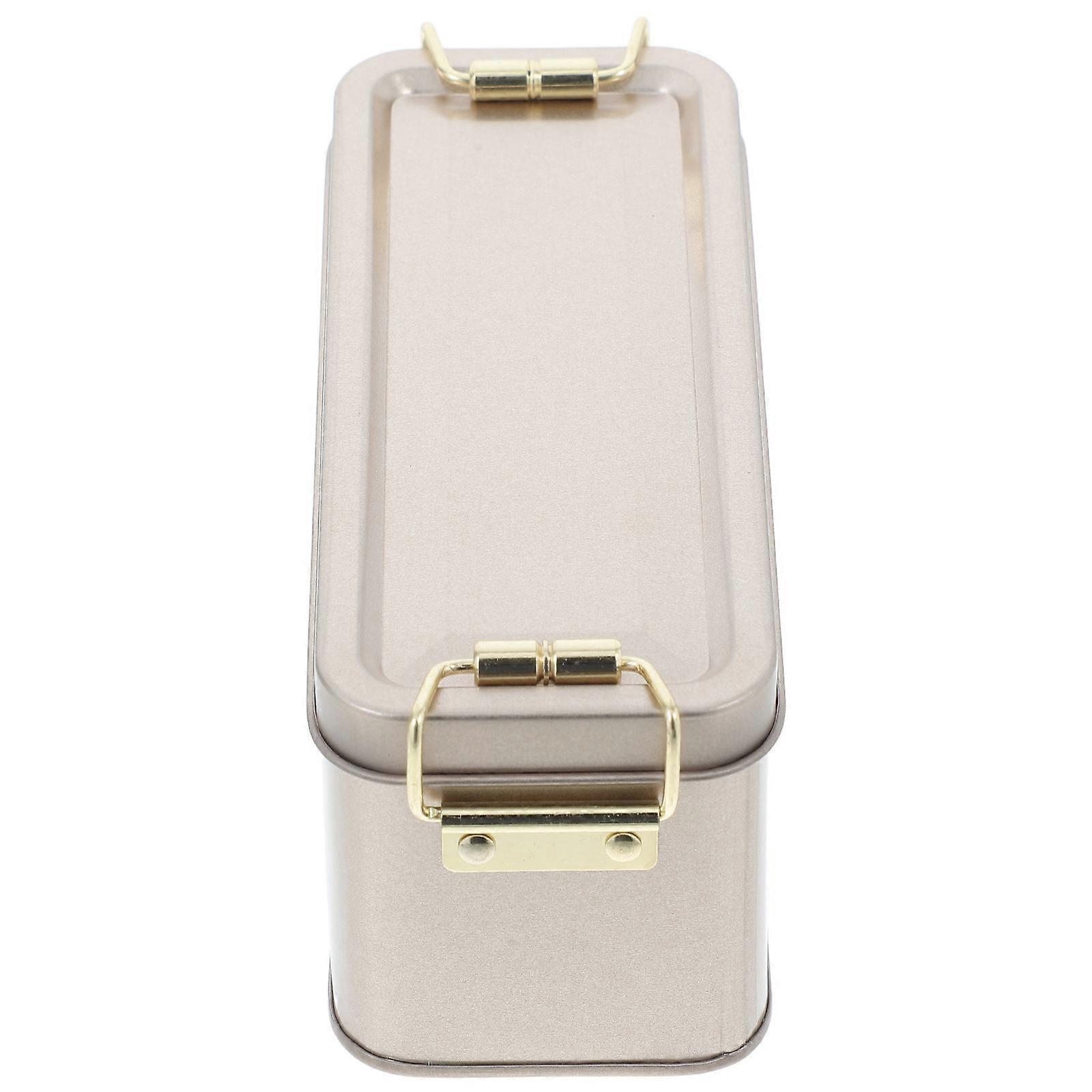 Golden Rectangular Metal Tin Box with Lid for Storage Use Made from Iron Keeps Food Fresh