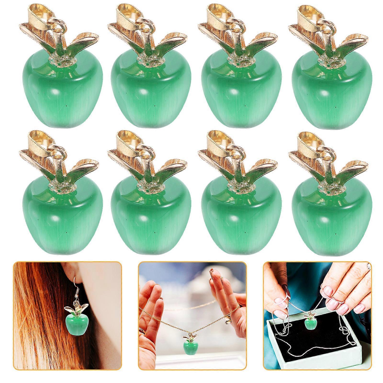 Apple Shaped Cat's Eye Stone Charms 10pcs Cute Pendant for DIY Earrings, Bracelets, Keychains Lightweight & Durable Jewelry Making Supplies