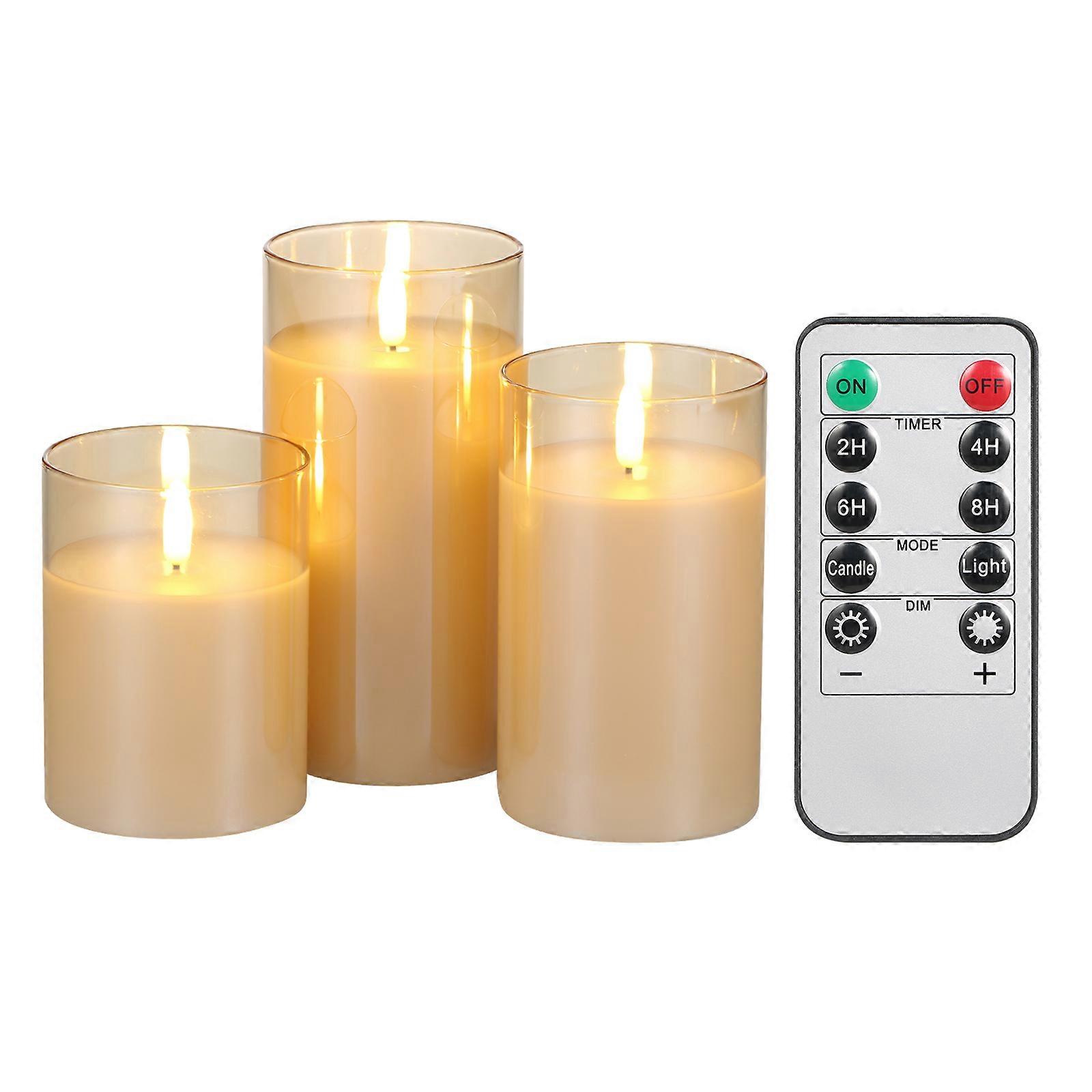 3PCS Flickering Flameless Candle Lights Kit with Controller Dynamic& Constant Bright Lighting Effect 50%&100% Dimmable Brightness Adjustable 2H&4H&6H