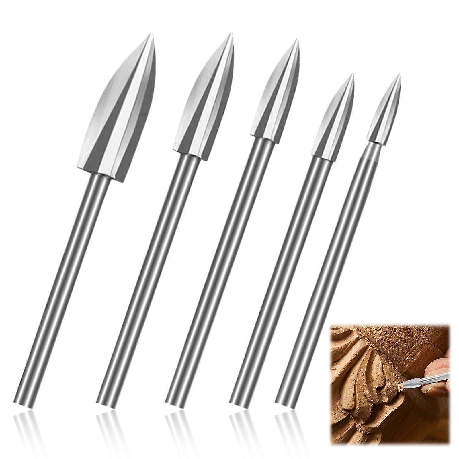 Engraving Drill Bits Wood 3mm Pack of 5, HSS Engraving Tool Set for Dremel, Three-Sided Arc Surface Flute