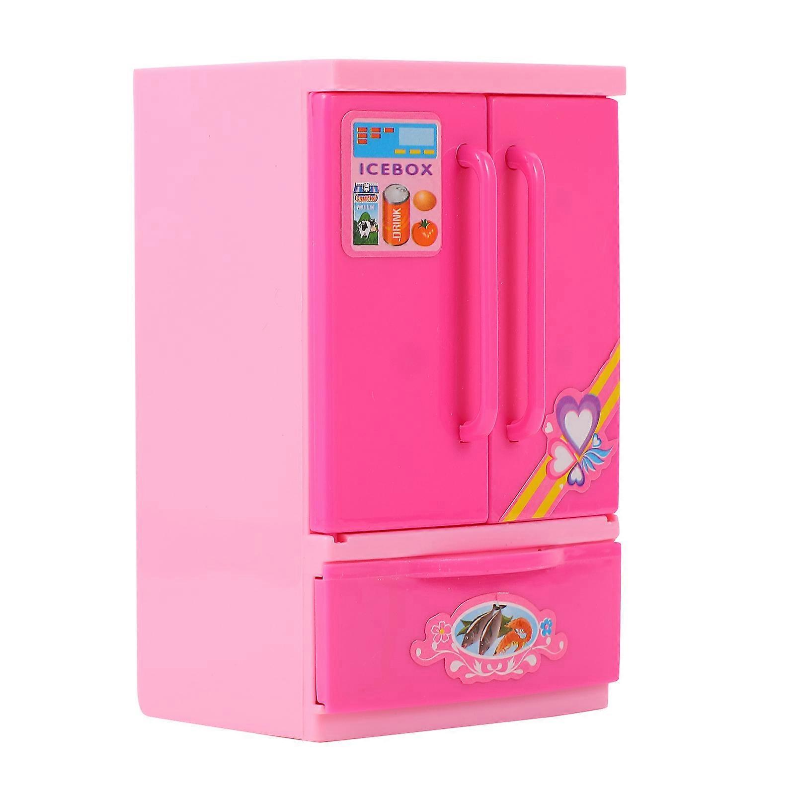 Pretend Play Fridge Mini Refrigerator Toy Children Toy Plastic Pink for Parent-Child Interaction 1Pack