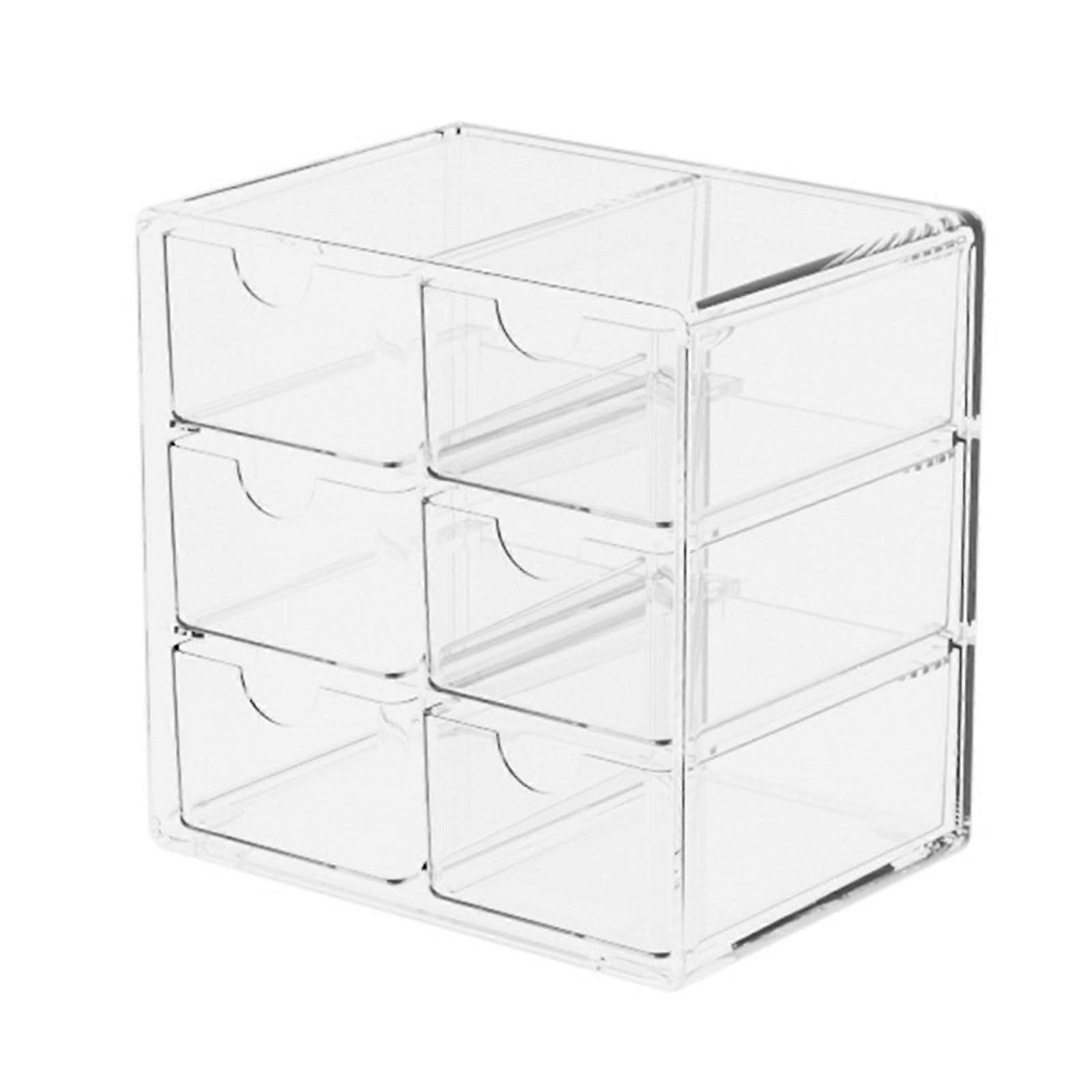 Clear Stackable Storage Drawers, 3-Tier Dustproof Plastic Makeup Organizer with 6 Compartment Jewelry Storage, Small Size