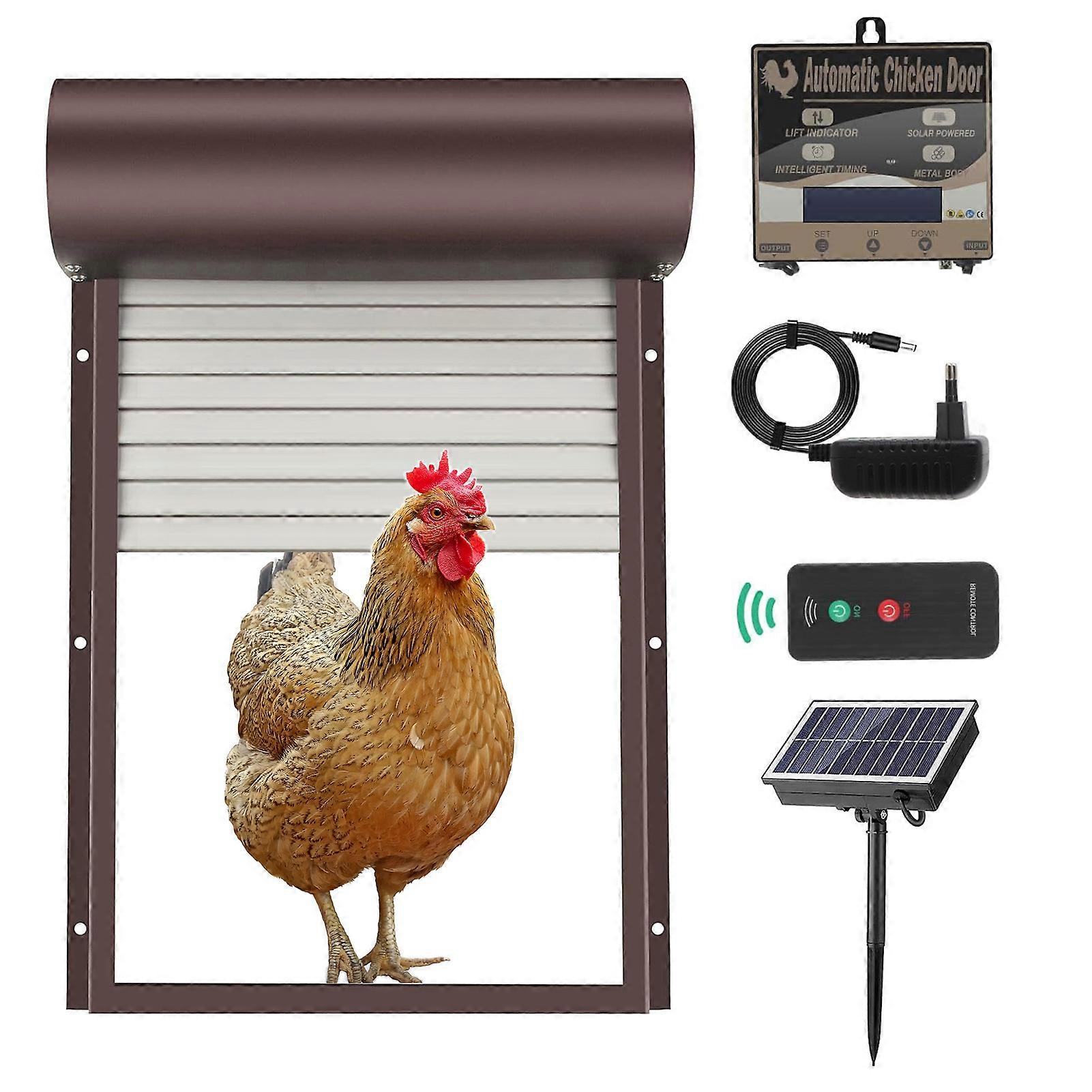 Automatic Chicken Coop Door Solar LCD Timer 37.3x24.5cm Dark Brown
