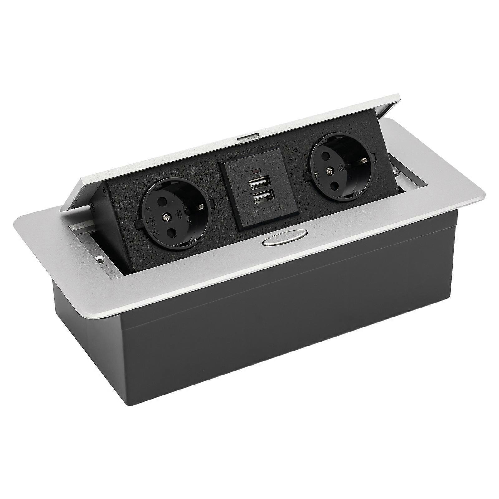 Pop-Up EU Socket with USB, Dustproof, Child-Safe & Space-Saving for Home/Office