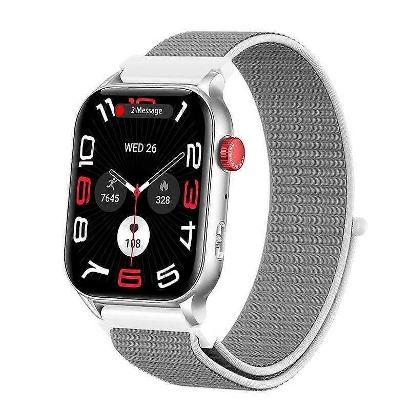 KR86 Smartwatch Bluetooth Calling Artificial Intelligence Voice Assistant Noon Rest Night Sleep Monitoring (Fabric Strap)(Silver)
