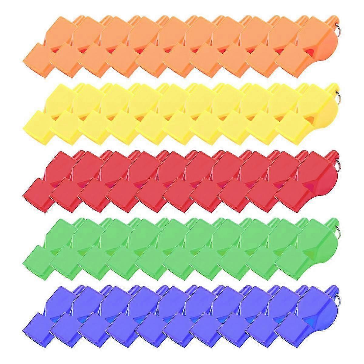 50 Pack Durable Plastic Whistles for Sports, Lifeguard, and Outdoor Use Multi-Purpose Signal Tool with Lanyard