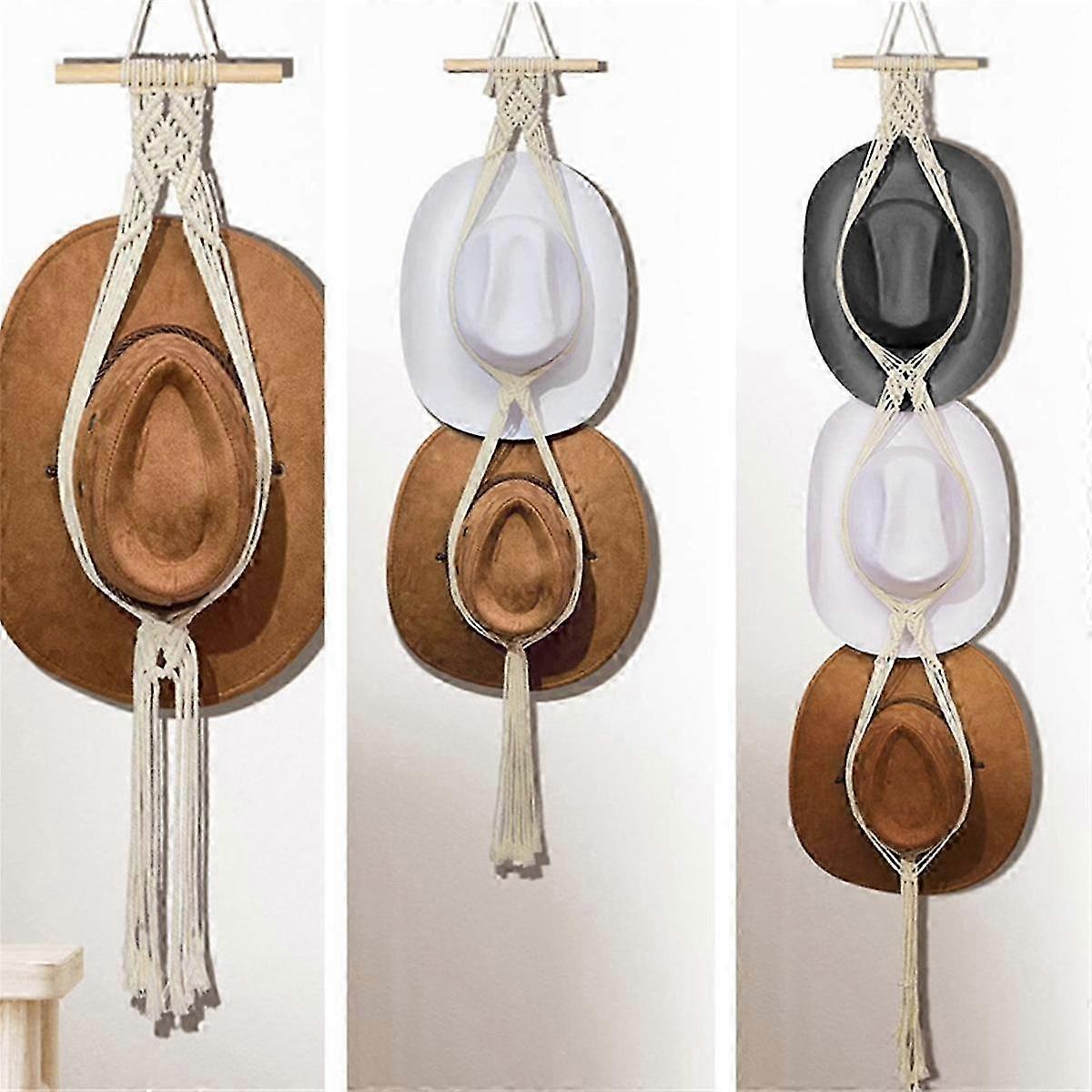 Boho Style 2-Tier Hat Hangers - Door Mounted Hat Rack for Decorative Hat Display