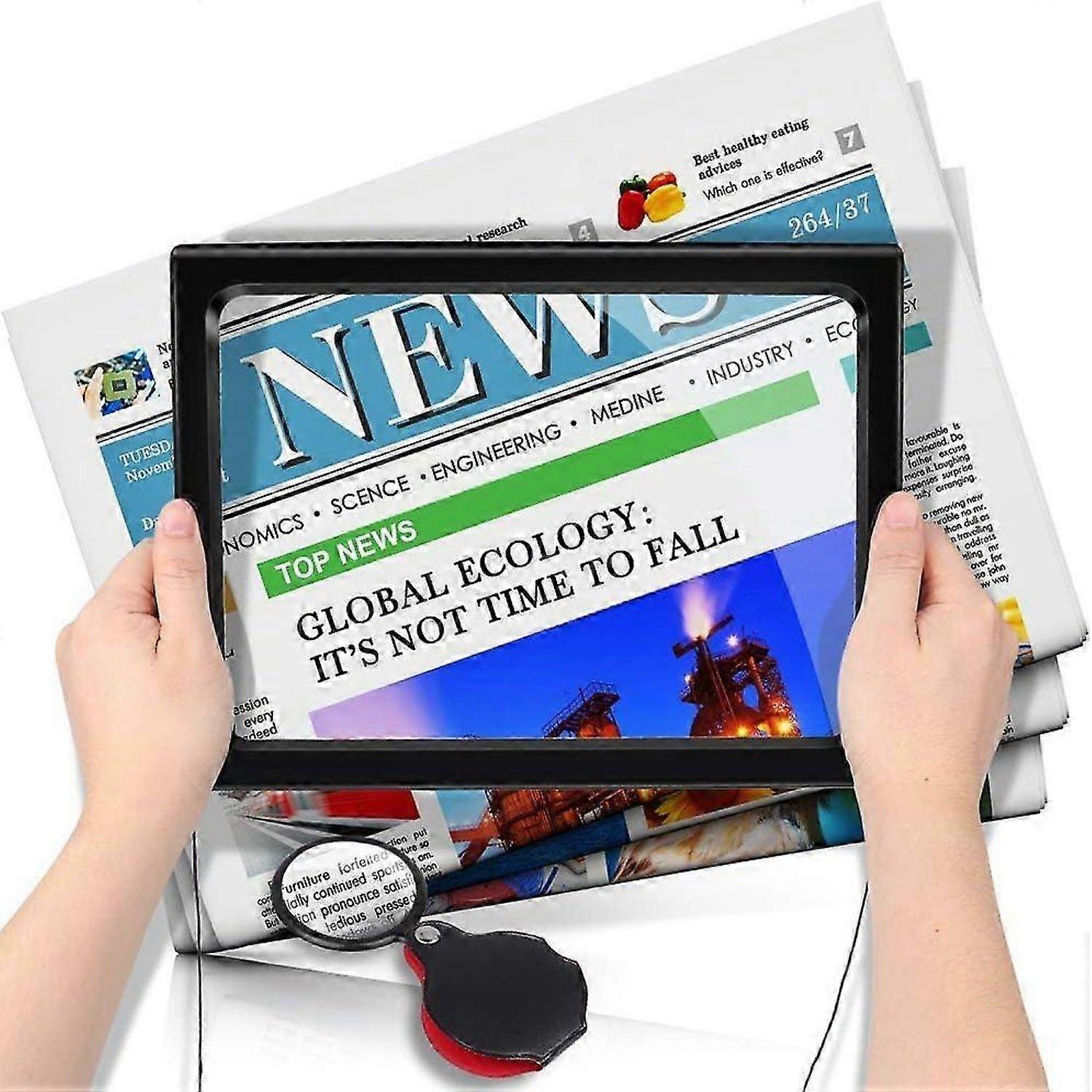 Reading Magnifier with LED Light, 3X Magnification A4 Rectangular Illuminating Magnifier with Stand Magnifying Lamp for Books, Jewelry, Elderly, Visua