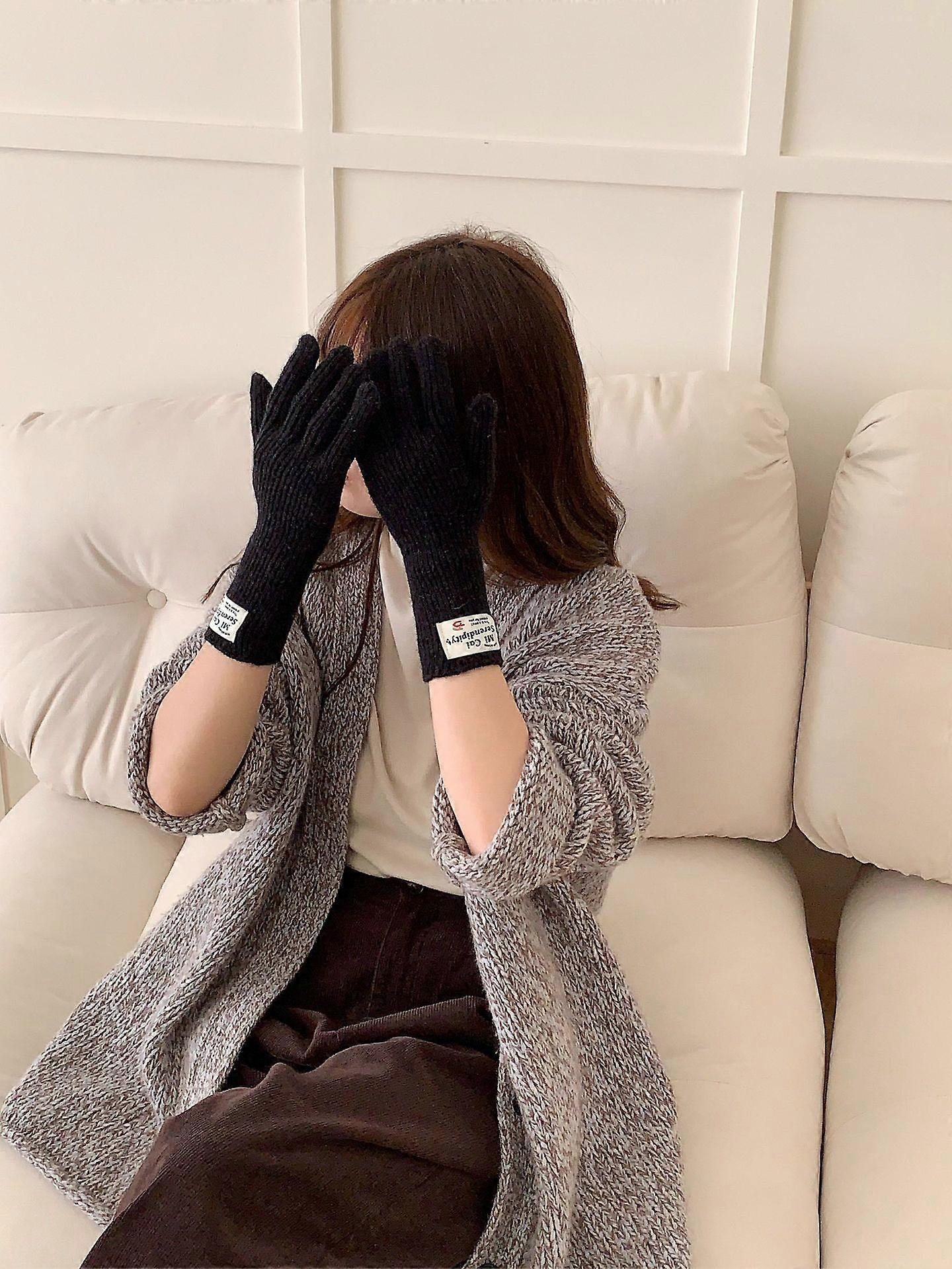 Korean new knitted gloves with touch screen for autumn and winter cold protection and warmth, high-value student cycling wool five-finger gl