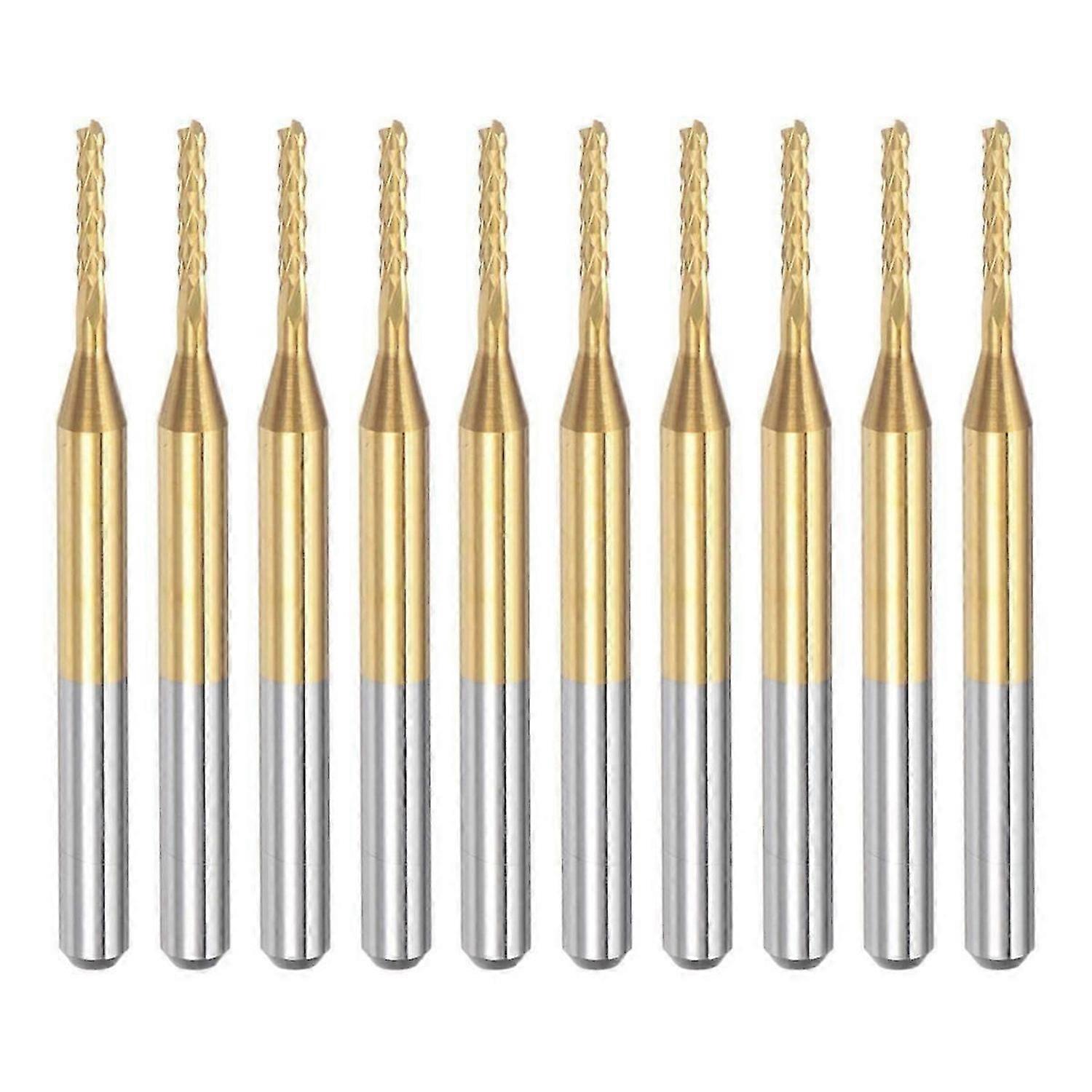 10PCS Titanium Coat Carbide End Mill Engraving Milling Cutter CNC Router Bits for PCB Machine, 1/8 Inch Shank 1.3Mm