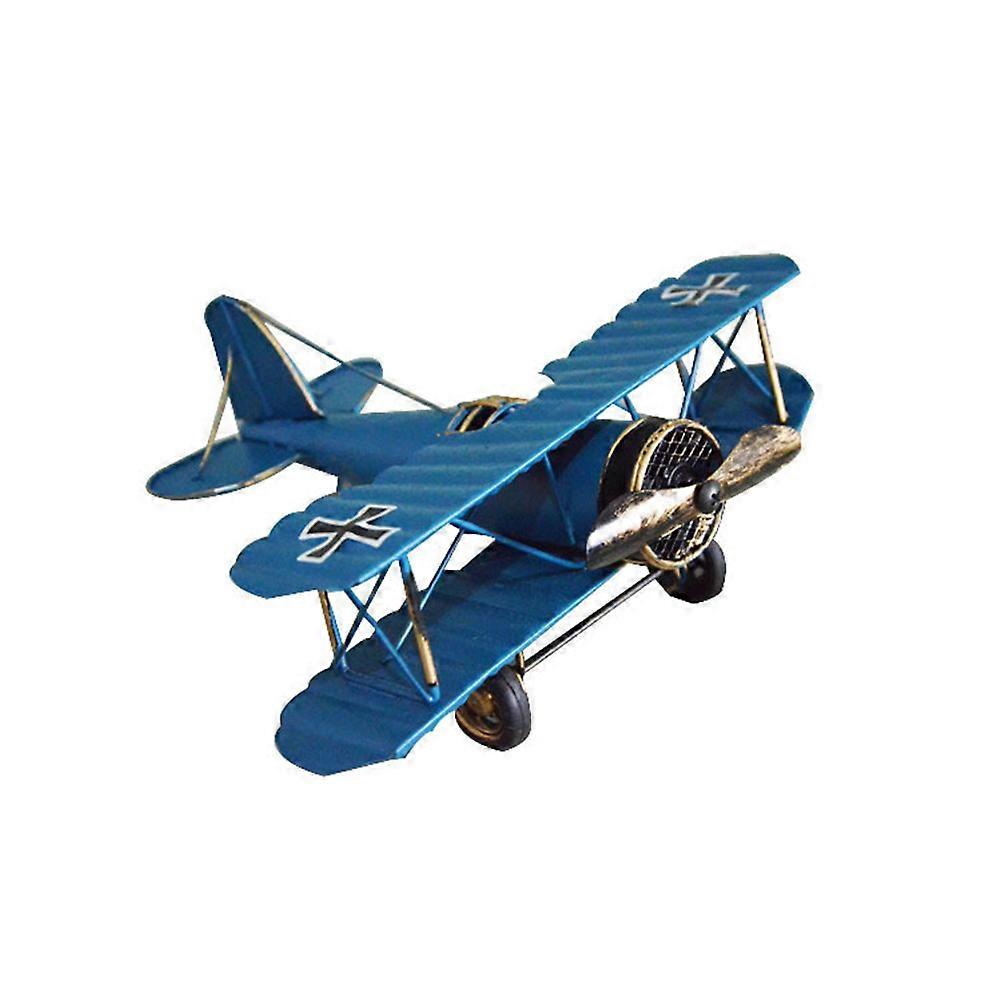 Blue Vintage Plane Model Creative Iron Aircraft Model for Home Use