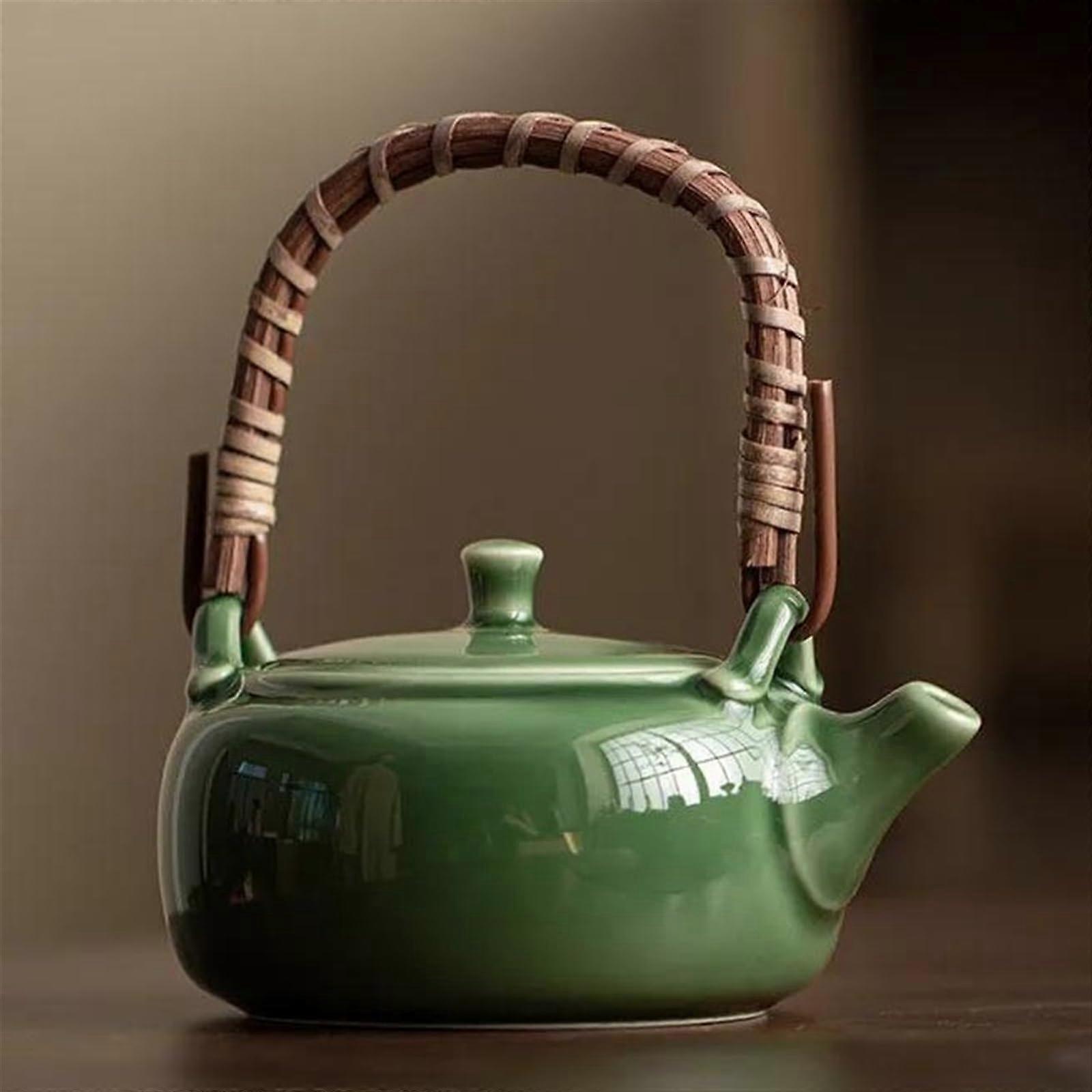 Japanese Ceramic Kung Fu Yue Kiln Celadon Green Glass Glaze 180ml Rattan Handle Tea Set Travel Tea Set Coffee Servers