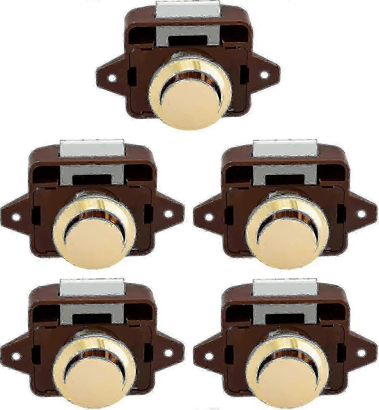 5pcs Push Button Locks Cabinet Door Catch Lock For Caravan Motorhome Camper Van Latch Cupboardbrown