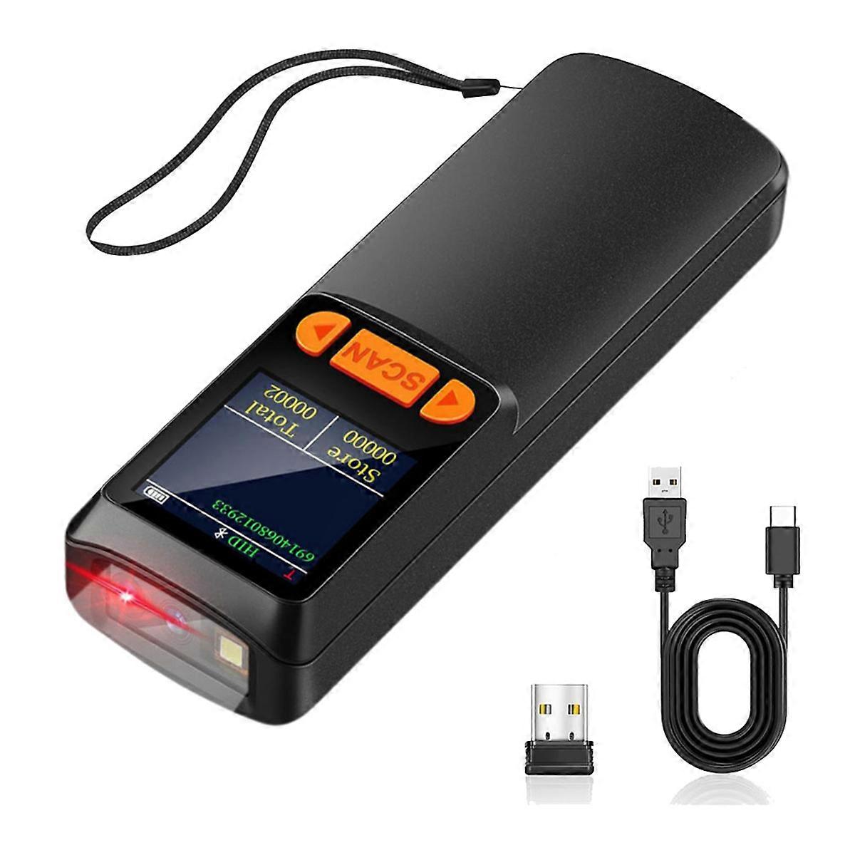 Lecteur de codes-barres Bluetooth portable, lecteur de codes-barres 2D QR 1D sans fil avec écran LCD pour téléphone intelligent, ordinateur et point de vente