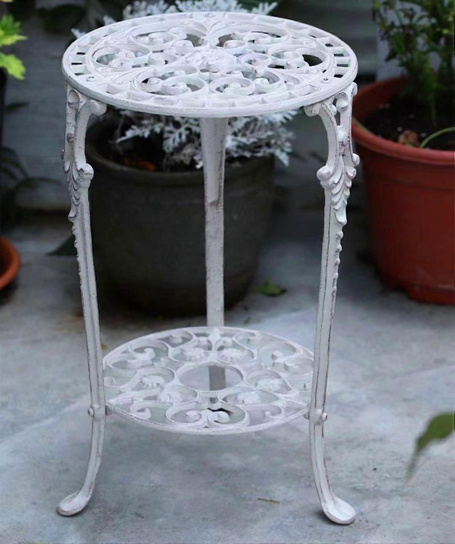 Patio Side Table Metal All Weather Patio End Table Green Outdoor Bistro Tray Table Portable Coffee Table