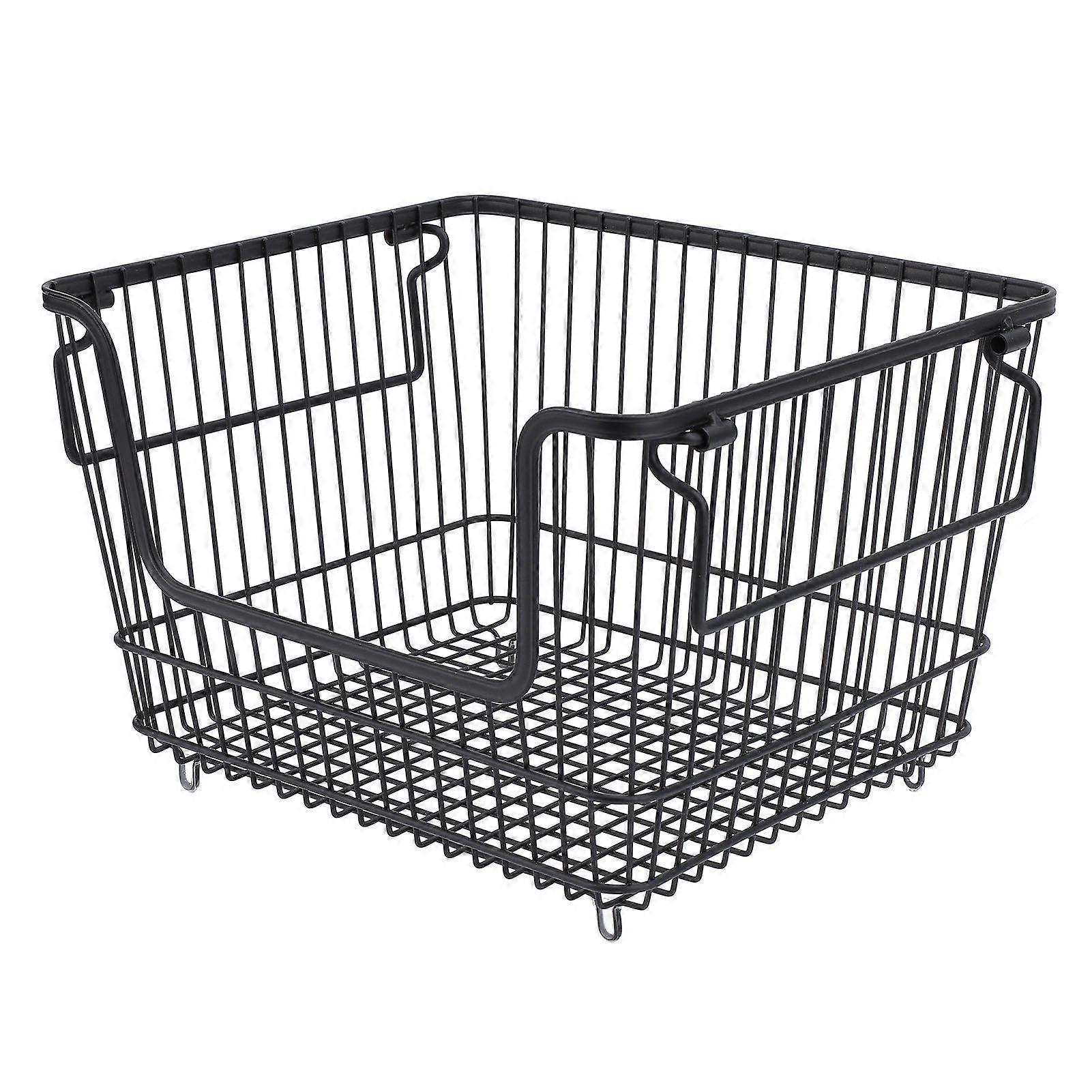 Freezer Organizer Bin Keep Tidy Metal Stackable Fruits Meat Wire Basket for Kitchen Home Use L Black