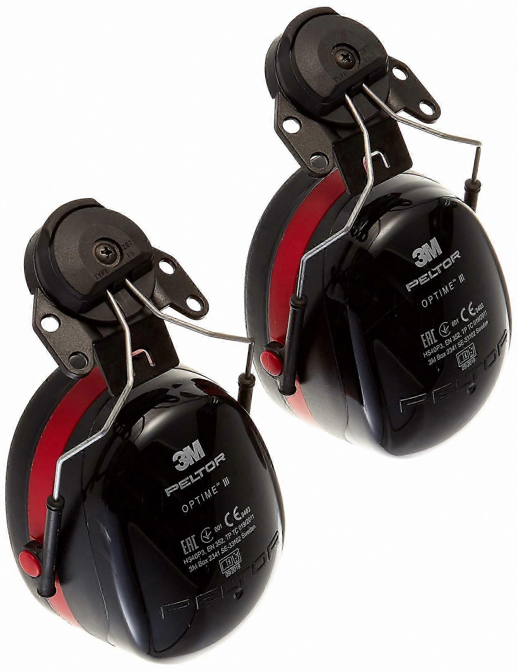 High-Performance Ear Muffs, 34 dB Noise Reduction, Black/Red, Helmet Mounted, One Size Single Pack