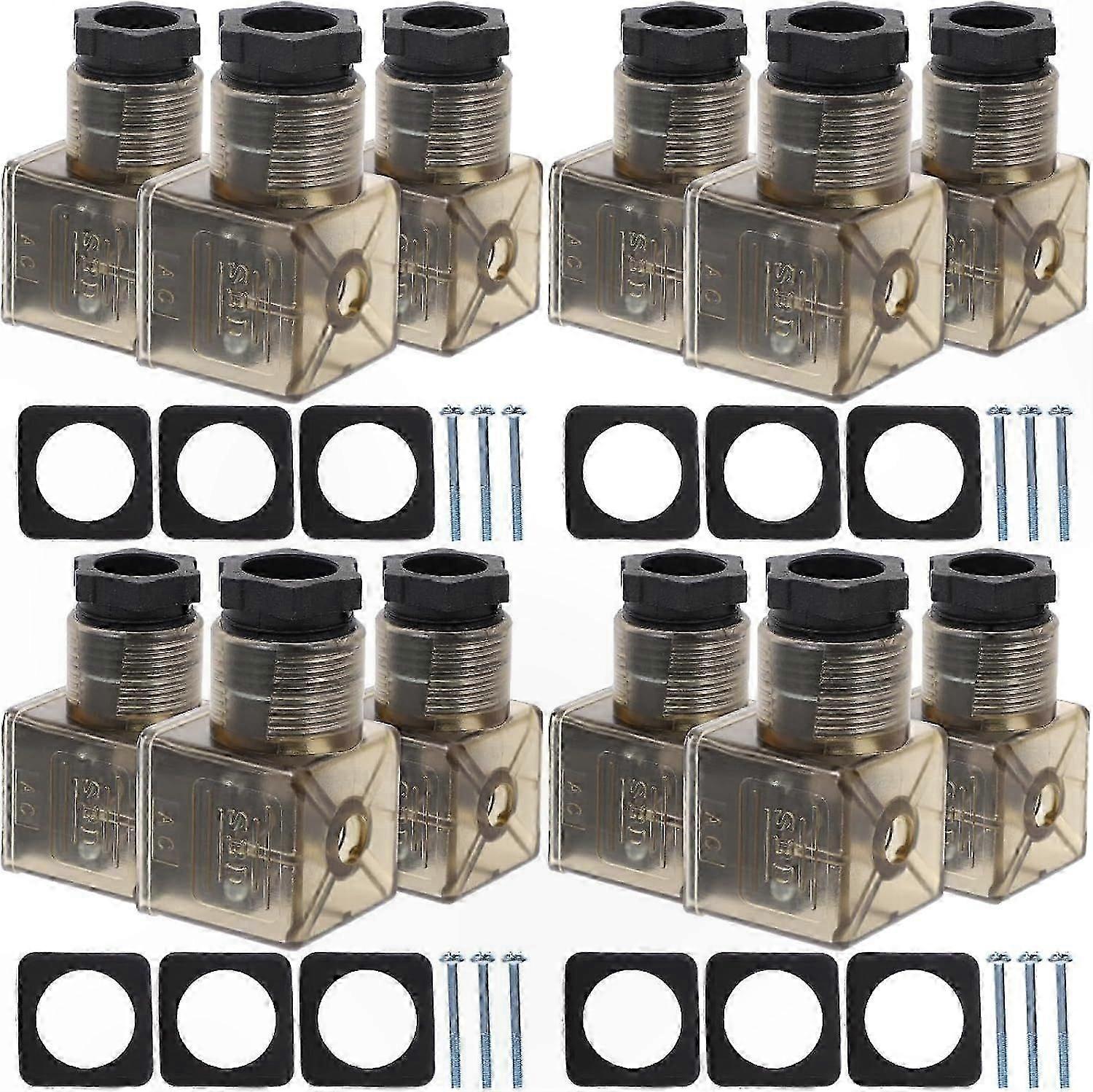 12-Pack 3-Pin Solenoid Valve Connectors with Indicator Light, Compatible with DIN 43650 Type A Standard