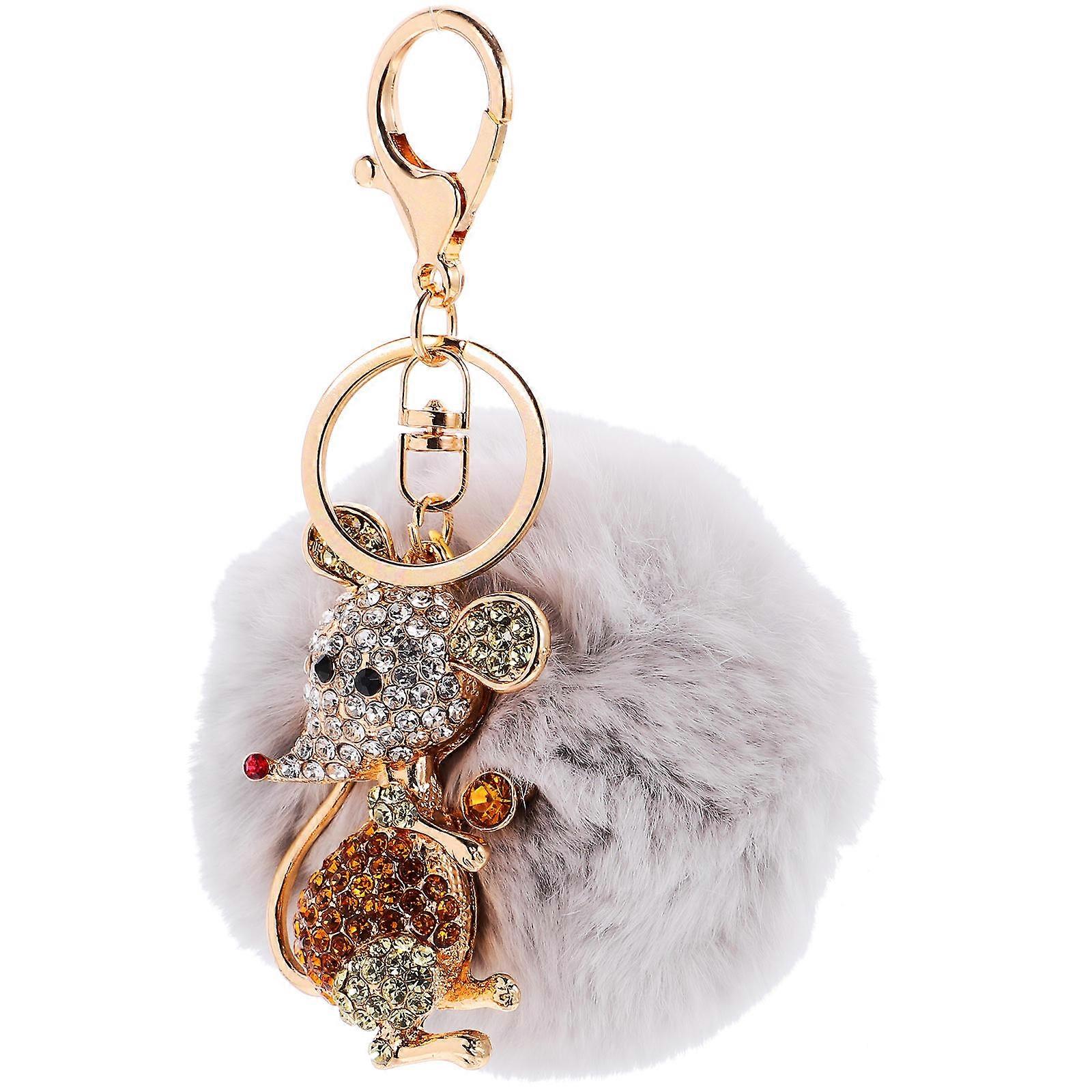 Bag Pendant Plush Keychains Rhinestone Small Mouse for Decoration