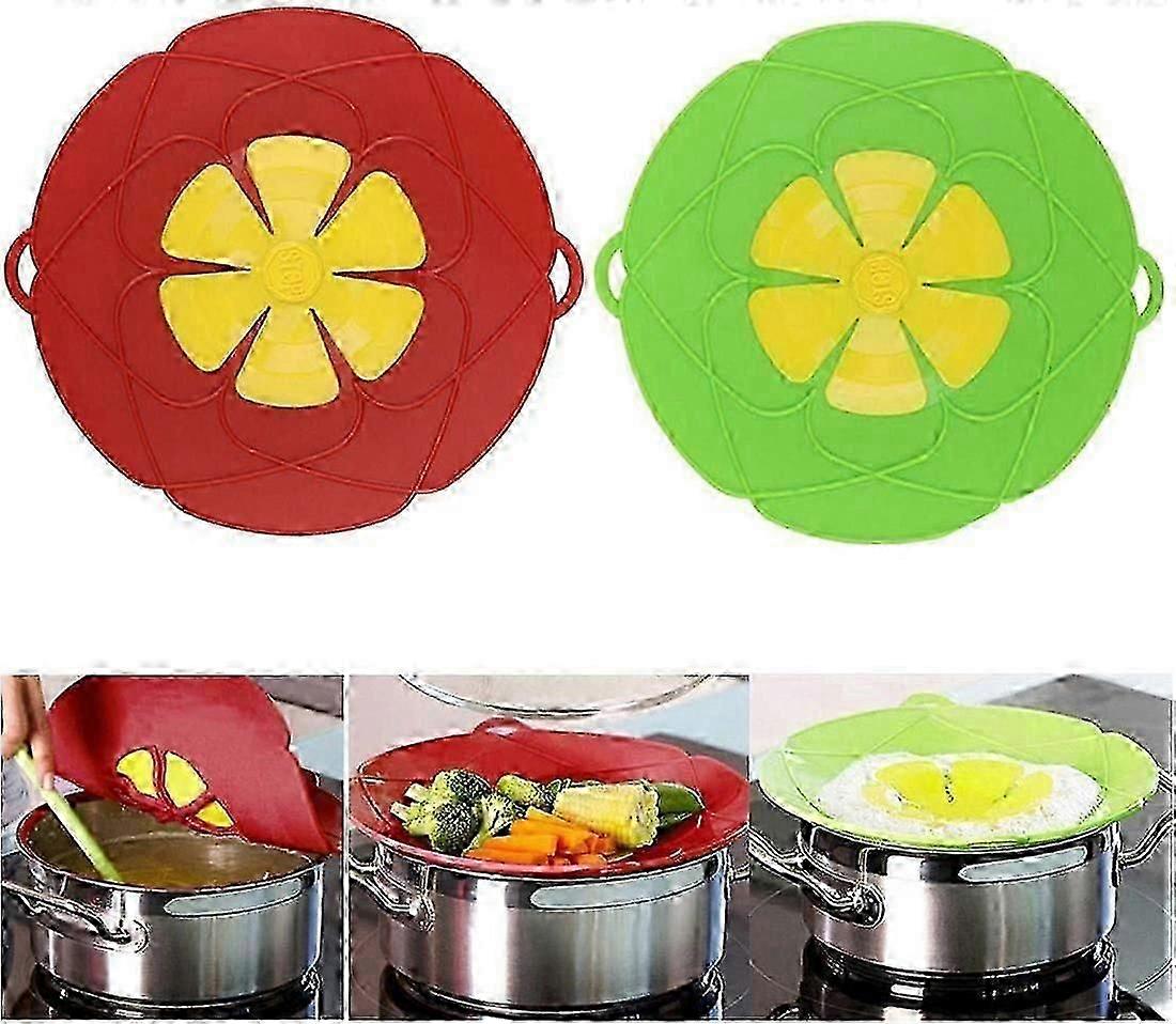 2 Stück Verschüttungsstopper-Deckelabdeckung, Kochen über Schutz, 10,2 "Grün + Rot
