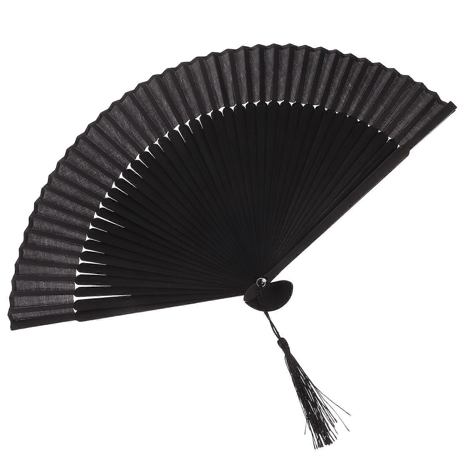 Foldable Dance Fan for Performance 2Pcs Black Classic Chinese Style Fan