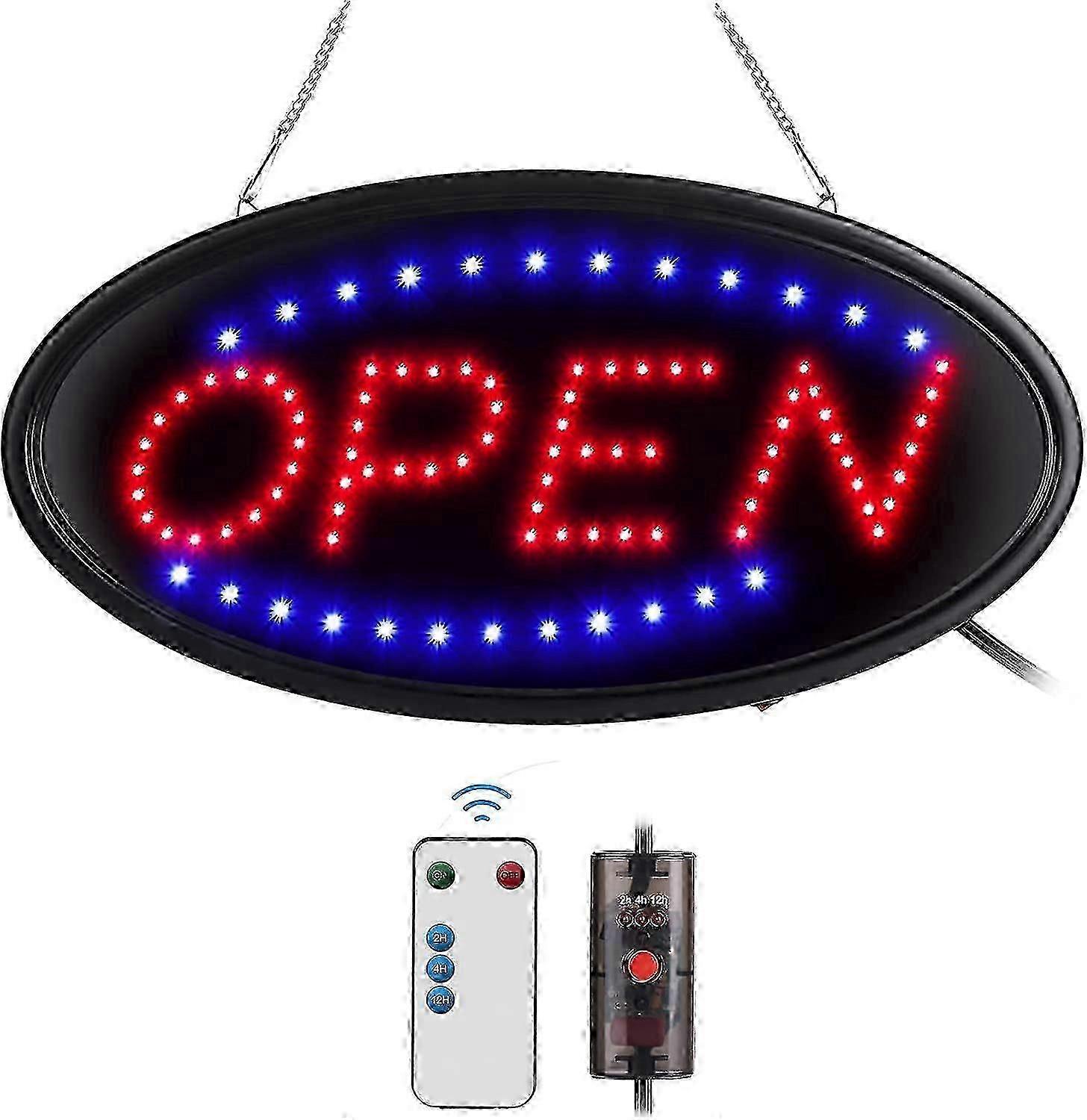 LED Open Sign with Remote Ultra Bright Electric Light Up Sign for Business Timing Function 2 Lighting Modes Flashing Steady