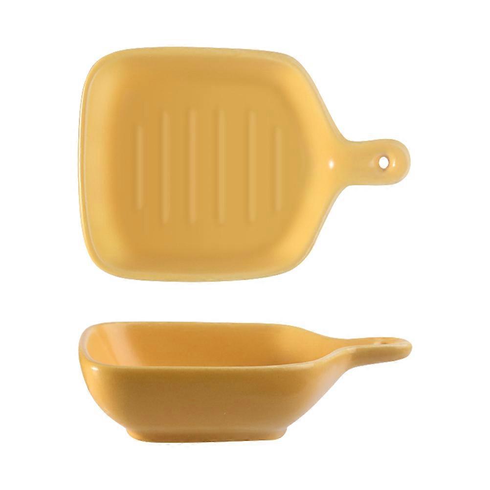 Ceramic Seasoning Plate Mini Plate for Sauce Serving 2Pcs Yellow Set
