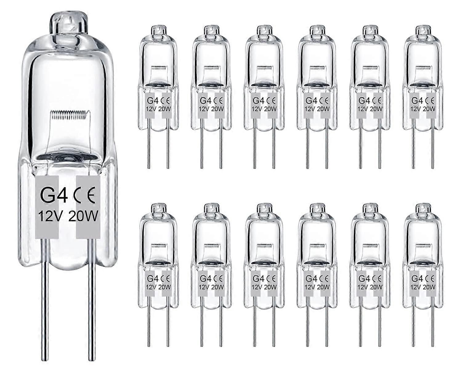 G4 Light Bulbs 20W 12V Capsule JC T3 BiPin, 12 Pack, Crystal Clear Halogen, Dimmable 2700K Warm White, 2Prong Base
