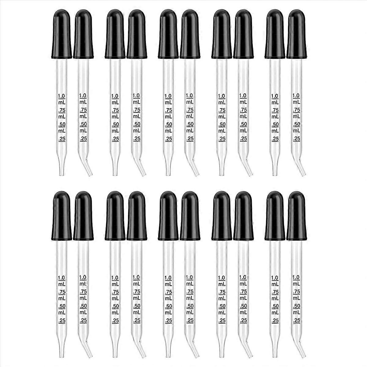 20 Pack Glass Eye Droppers - Curved and Straight Tips, 1 ML Pipette Droppers for Crafts, Measuring a
