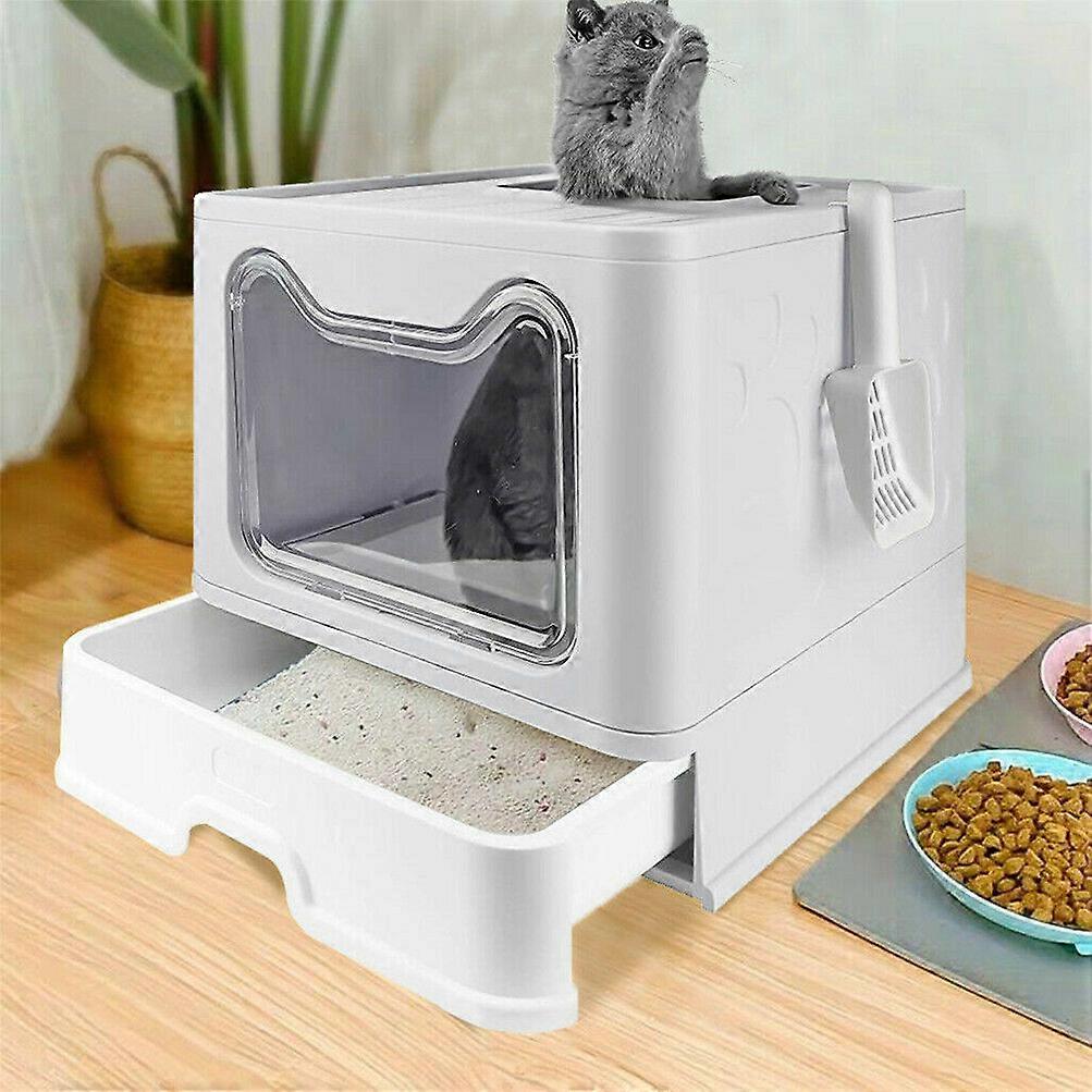 Front Entry Top Exit Cat Litter Box with Lid Foldable Large Kitty Litter Boxes Cats Toilet Including Plastic Scoop